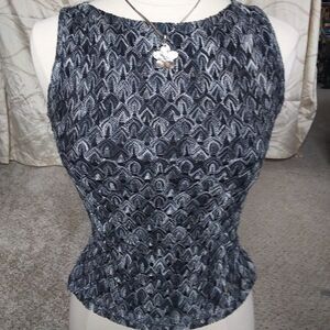 Vintage Top Women's IZ Byer Sleeveless Metallic Scale Print Gray Silver Black M